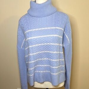 Lilla p women’s baby blue striped cowl neck/ turtle neck pull over sweater SM